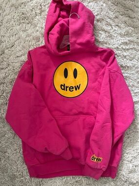 DREW Hot Pink Hoodie with Yellow Smiley Logo